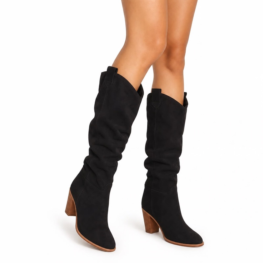 Mi.iM Womens Black Faux Suede Over The Knee Block Heel Boots Size 9 Pointed Toe